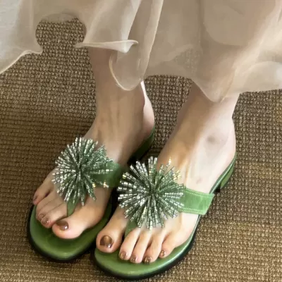 Women's Summer Firework Rhinestone Design Toe Ring Sandals Chunky Heel Flip Flops 2026 New · YANYAN China shoe factory