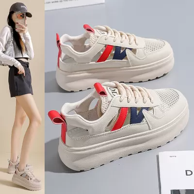 Women's Summer Breathable Hollow Chunky Sneakers Thick Sole Height Increase Casual Shoes