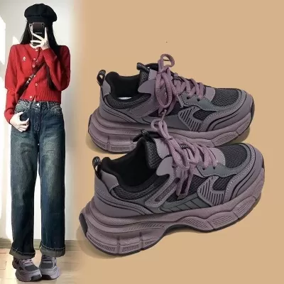 Women's Chunky Sneakers 2026 Fall Korean Style Student Thick Sole Casual Running Shoes · YANYAN China shoe factory