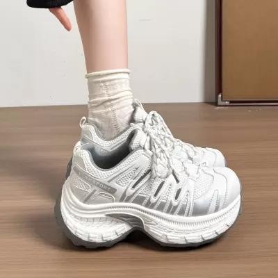 Women's Chunky Sneakers 2026 Mesh Breathable Korean Style Petite Thick Sole Height Increase Casual Shoes · YANYAN China shoe factory