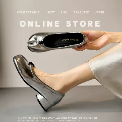 Sapatos Femininos Fashion Salto Grosso Split Toe Mary Jane Prata Estilo Ballet Camurça · YANYAN China shoe factory