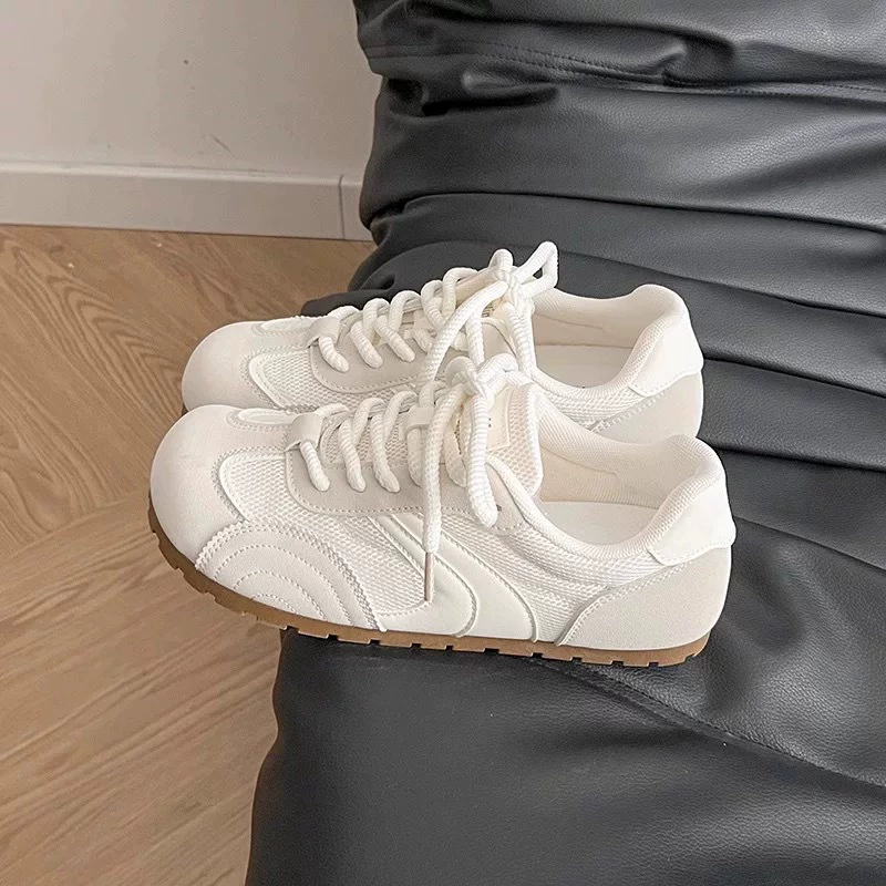 Women's Summer Retro German Trainer Shoes 2026 White Korean Style Breathable Casual Sneakers