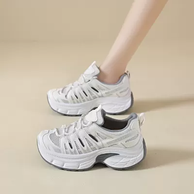 Women's Chunky Sneakers 2026 Mesh Breathable Korean Style Petite Thick Sole Height Increase Casual Shoes · YANYAN China shoe factory