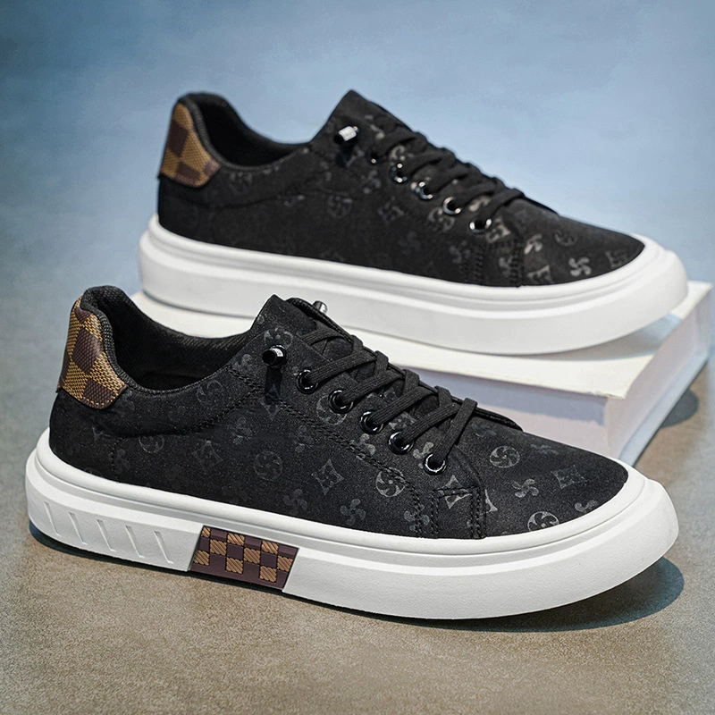 Men's Summer Breathable Canvas Shoes Slip-On Casual Flat Shoes Black Work Sneakers