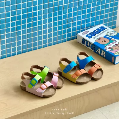 XSHX Colorful Vitality Children's Sandals Burgundy Cork Soft Sole Anti-Slip Boys Girls Active Magic Strap Small