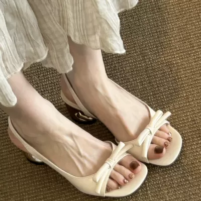 Women's French Bow Dress Sandals Spring New Fashion Unique Heel High Heel Sandals · YANYAN China shoe factory