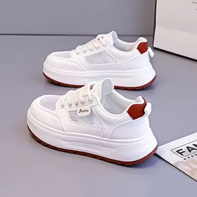 Women's Mesh Breathable Summer White Sneakers Thick Sole Casual Sports Shoes 2026 · YANYAN China shoe factory