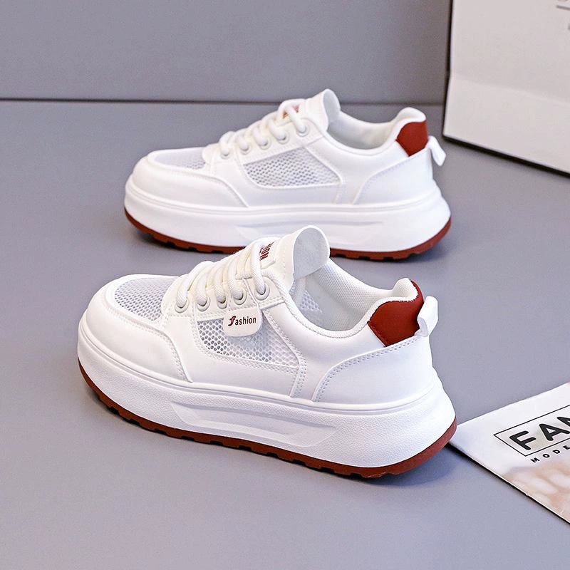 Women's Mesh Breathable Summer White Sneakers Thick Sole Casual Sports Shoes 2026