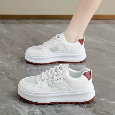 Women's Mesh Breathable Summer White Sneakers Thick Sole Casual Sports Shoes 2026 · YANYAN China shoe factory