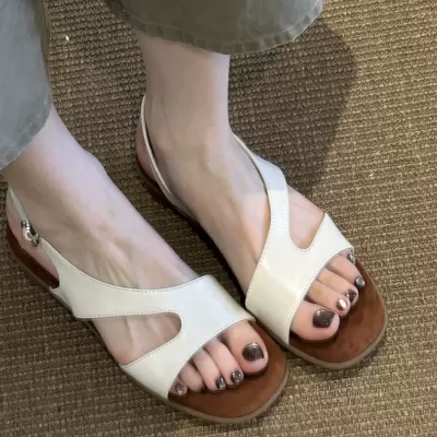 Women's Summer Retro Soft Leather Square Toe Open Toe Strap Sandals Chunky Heel Roman · YANYAN China shoe factory