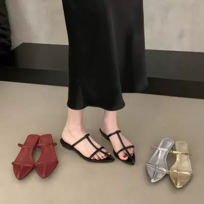 Chuyuji French Chunky Heel Cross Strap Slide Sandals Women Summer 2026 New Silver Vacation · YANYAN China shoe factory