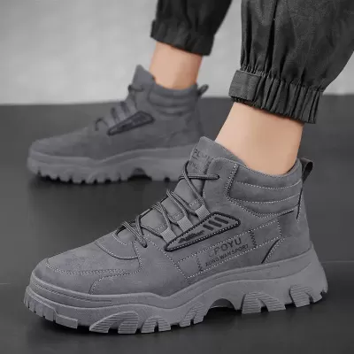 Men's Autumn High-Top Waterproof Anti-Slip Work Boots Outdoor Hiking Thick Sole