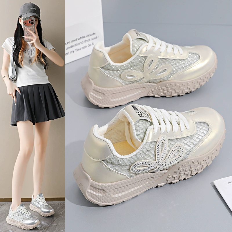 Women's Summer Breathable German Trainer Shoes Korean Style Thick Sole Thin Casual Dad Shoes