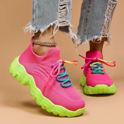 Export Candy Color Personality Dopamine Fashion Women's Running Shoes Breathable Knitted Sock Shoes · YANYAN China shoe factory