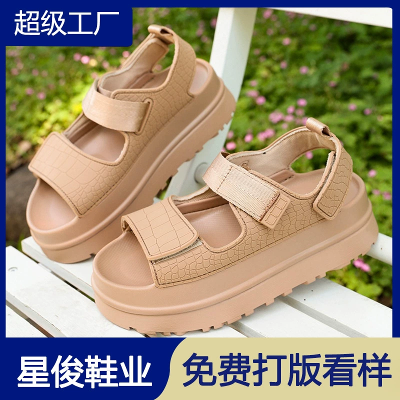 Sandálias Femininas de Verão com Fecho de Velcro e Sola Grossa, Sapatos Romanos Resort 2026