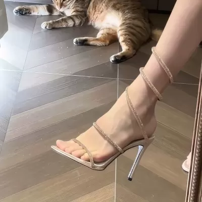 Chuyuji Spring Summer Open Toe Rhinestone Serpentine Wrap Satin Sandals Women Sexy Stiletto · YANYAN China shoe factory
