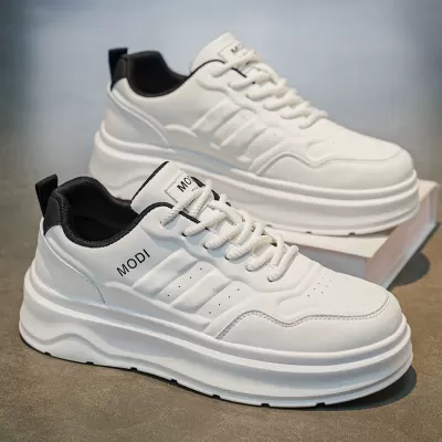 Men's 2026 Summer White Casual Leather Sneakers Heightening Simple Fashion Shoes · YANYAN China shoe factory