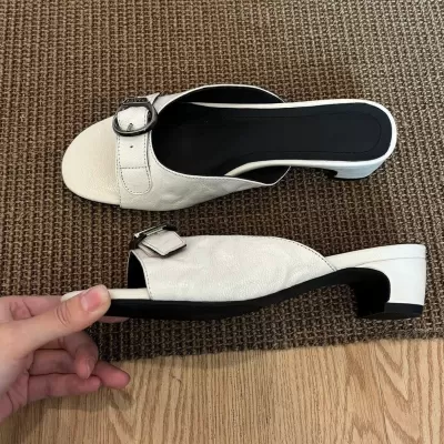 Chuyuji French Ankle Strap Slide Sandals Women Summer New Chunky Heel Mules Comfortable