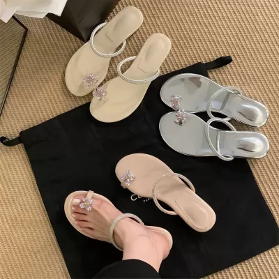 Chuyuji French Princess Rhinestone Toe Post Ankle Strap Slides Summer Sandals Dressy Evening · YANYAN China shoe factory