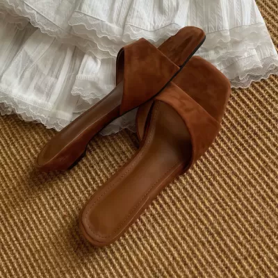 Chuyuji Summer Velvet Low Heel Slippers Women Wedge Square Toe Leopard Print Ankle Strap Sandals · YANYAN China shoe factory