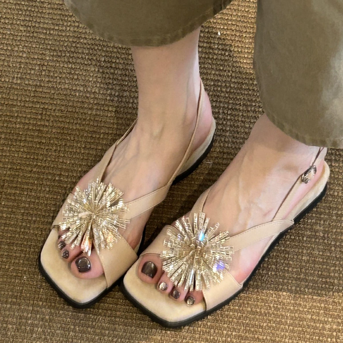 Women's 2026 Summer Rhinestone Firework Ankle Strap Open Toe Chunky Heel Sandals New