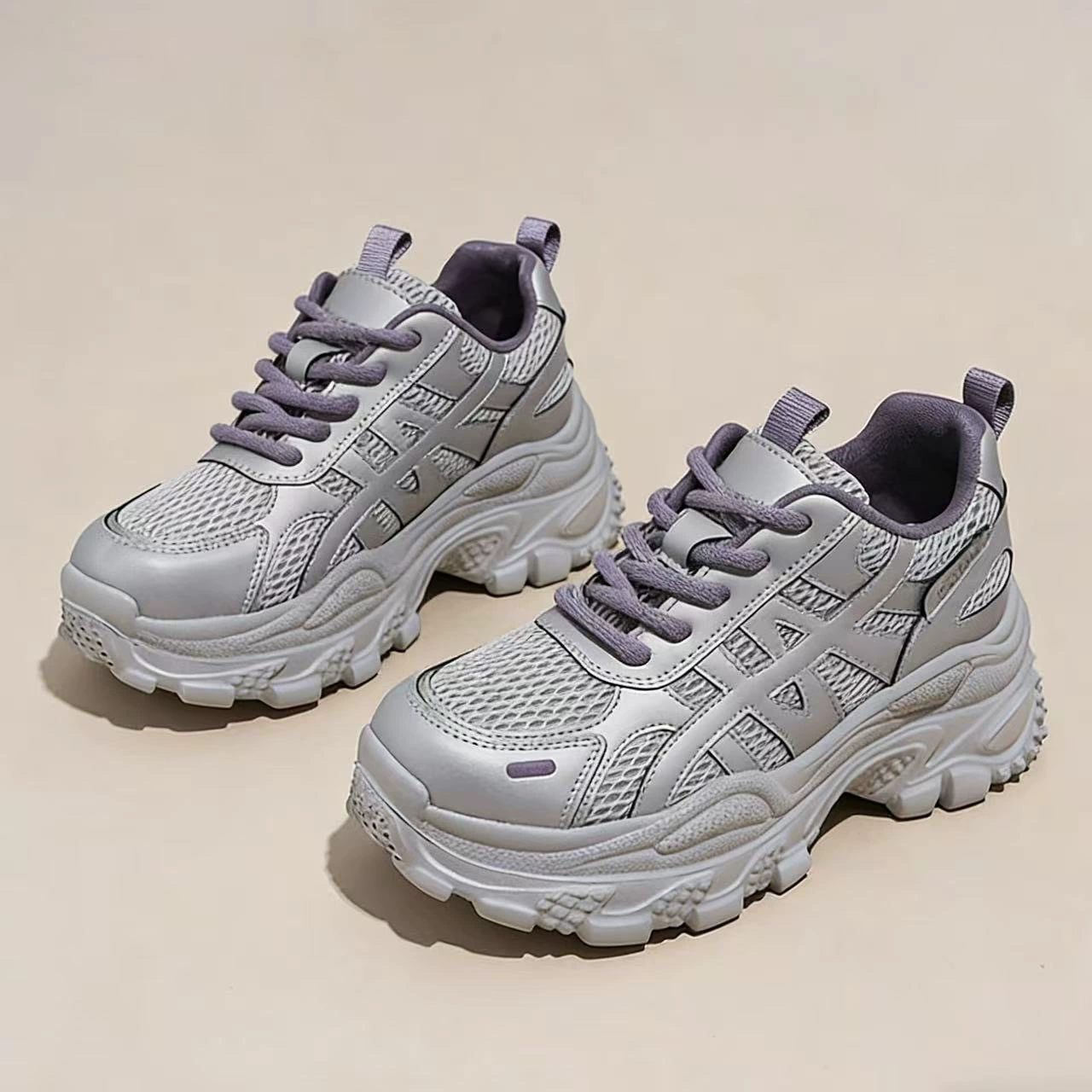 Summer Women's Breathable Thick Sole Dad Sneakers, Korean Style Height Increasing Casual Shoes