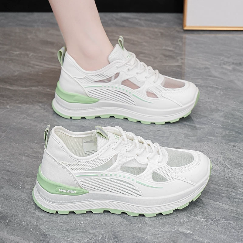 Summer Women's Breathable Mesh Thin Sneakers, Korean Style Thick Sole Casual Running Dad Shoes