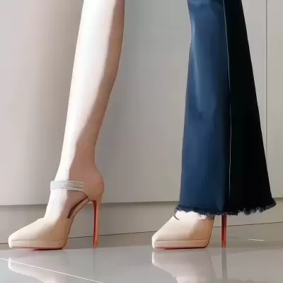 Chuyuji Rhinestone Red Sole High Heels Women Stiletto 2026 New Summer Sexy Nude Pointed Toe Platform