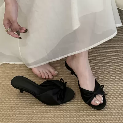 Chuyuji French Elegant Open Toe High Heel Sandals Women 2026 New Butterfly Knot Stiletto Slippers · YANYAN China shoe factory