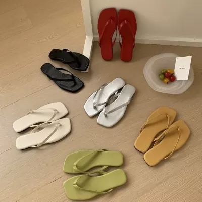 Chuyuji Korean Square Toe Silver Flip Flops Women Summer Fashion Soft Sole Beach Clip Toe Sandals