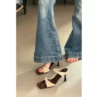 Chuyuji Französisch Knöchelriemen Sandalen Damen Sommer Elegant High Heel Stilettos Bequem Kleidersandalen