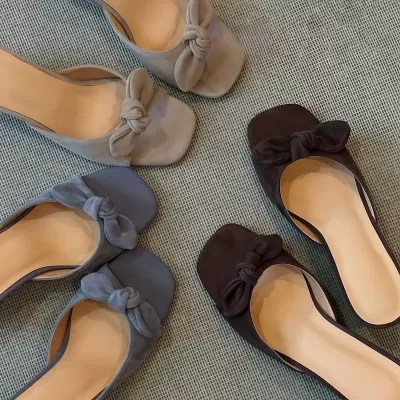 Chuyuji Elegant Fashion Retro Ankle Strap High Heels Women Butterfly Knot Wedge Open Toe Slippers · YANYAN China shoe factory