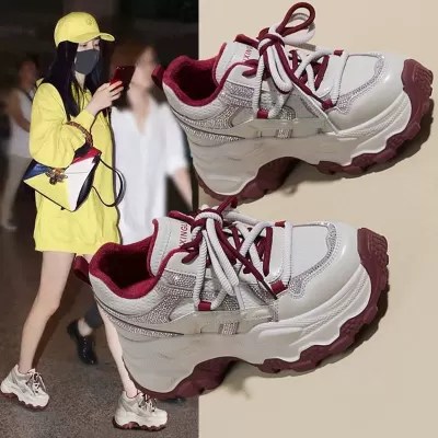 2026 Spring Fall Women's Height Increasing Dad Sneakers, Breathable Rhinestone Thick Sole Casual Shoes · YANYAN China shoe factory
