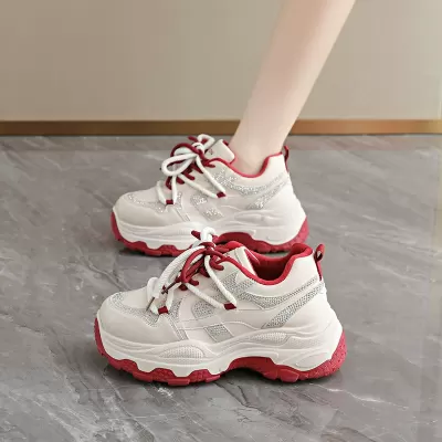 2026 Spring Fall Women's Height Increasing Dad Sneakers, Breathable Rhinestone Thick Sole Casual Shoes · YANYAN China shoe factory