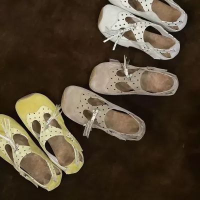 Chuyuji 2026 Spring Summer New Shallow Mouth Flats Polka Dot Breathable Hollow Sandals Square Toe Flat Mary Jane · YANYAN China shoe factory