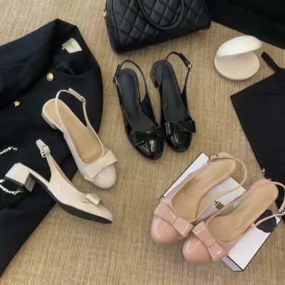 Chuyuji French Sweet Butterfly Knot Block Heel Closed Toe Sandals Women Summer Backless Dress Shoes Gentle Flats · YANYAN China shoe factory