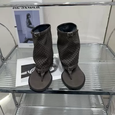 Chuyuji European Style Roman Hollow Toe Loop Boots Retro Unique Hole Boots Metal Buckle Slimming Hidden Wedge Women · YANYAN China shoe factory