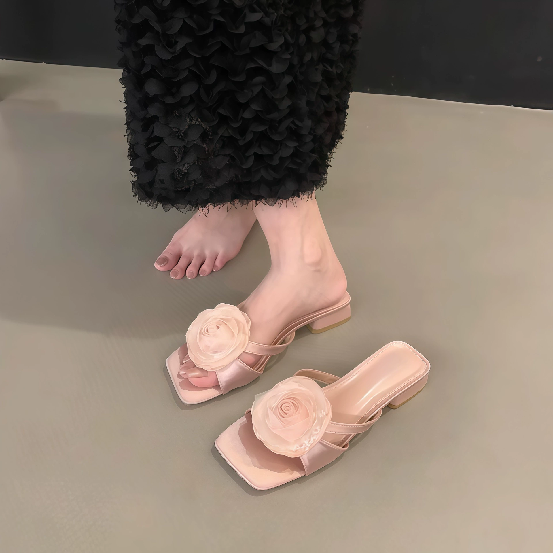 Chuyuji Chanclas Casual Rosas para Mujer, Estilo Francés, Verano 2026, Nuevo Estilo Chino