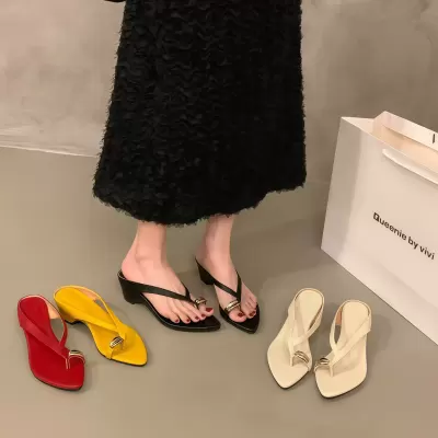 Chuyuji Women's French Mid Heel Red Pointed Toe Slippers 2026 Summer for Dresses · YANYAN China shoe factory
