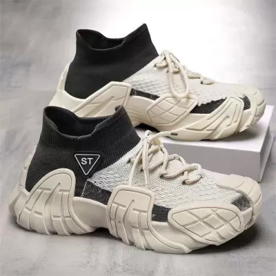 Men's Summer Breathable Knit Mesh Running Shoes Soft Sole Heightening Dad Sneakers · YANYAN China shoe factory