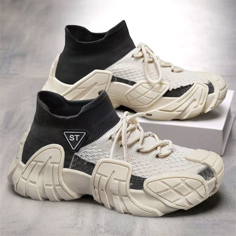 Herren Sommer atmungsaktive Strick-Mesh-Laufschuhe weiche Sohle erhöhend Dad-Sneaker
