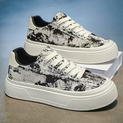 Men's 2026 Summer Ink Print Canvas Breathable Casual Shoes Lightweight Student Sneakers · YANYAN China shoe factory