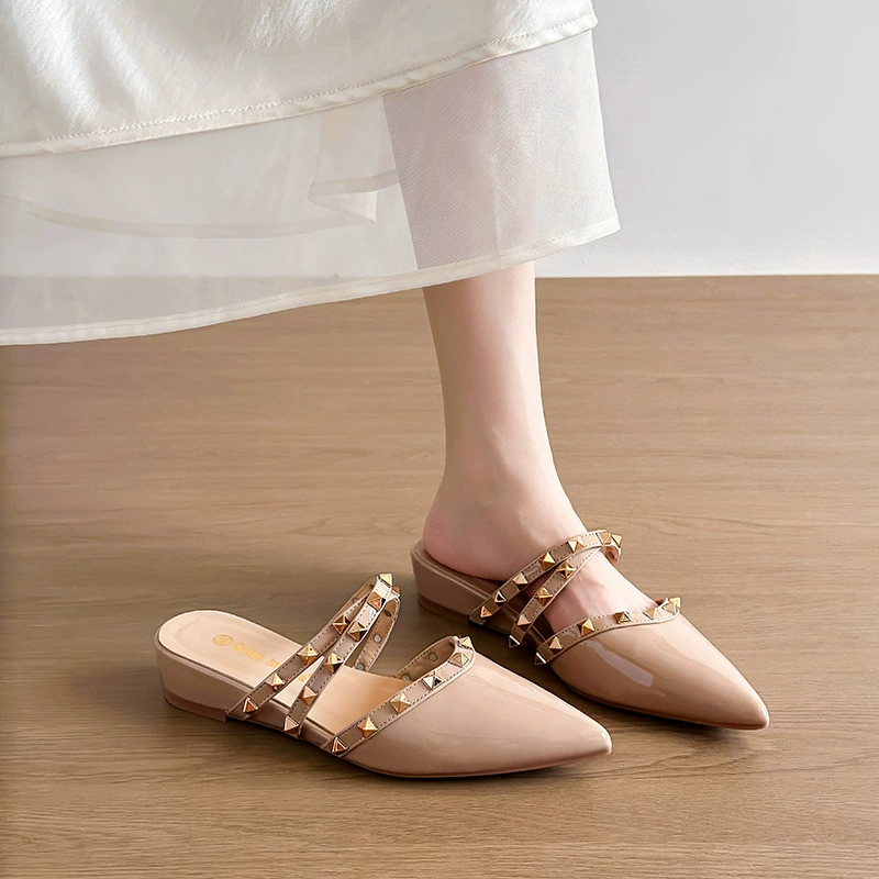 Women's French Fairy Pointed Toe Rhinestone Slides 2026 New Short Heel Mules