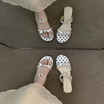 Chuyuji Women's French Chunky Heel Polka Dot Slippers 2026 Summer for Dresses · YANYAN China shoe factory