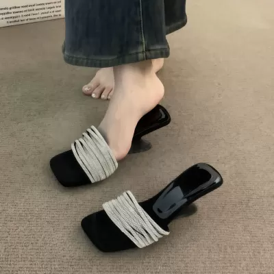 Chuyuji Women's Wedge Heel Black Slippers 2026 Summer High Heel for Dresses · YANYAN China shoe factory