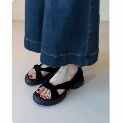 Chuyuji Women's French Thick Sole Sandals 2026 Summer Casual Roman Heel for Dresses