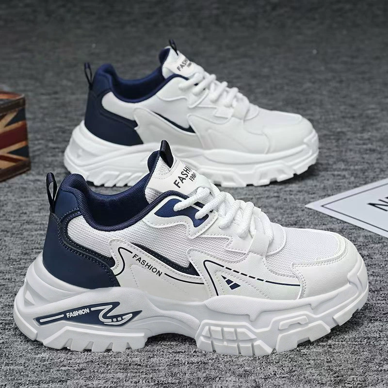 Tênis Masculino Running Mesh Respirável Casual Sola Grossa Branco Dad para Adolescente