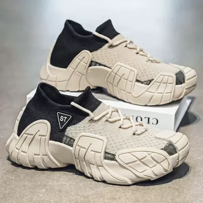 Men's Summer Breathable Knit Mesh Running Shoes Soft Sole Heightening Dad Sneakers · YANYAN China shoe factory