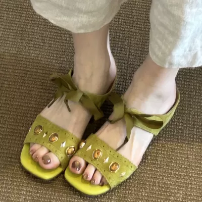 Women's 2026 Summer Retro Gem Bow Ankle Strap Slide Sandals Fashion Wedge Heel · YANYAN China shoe factory
