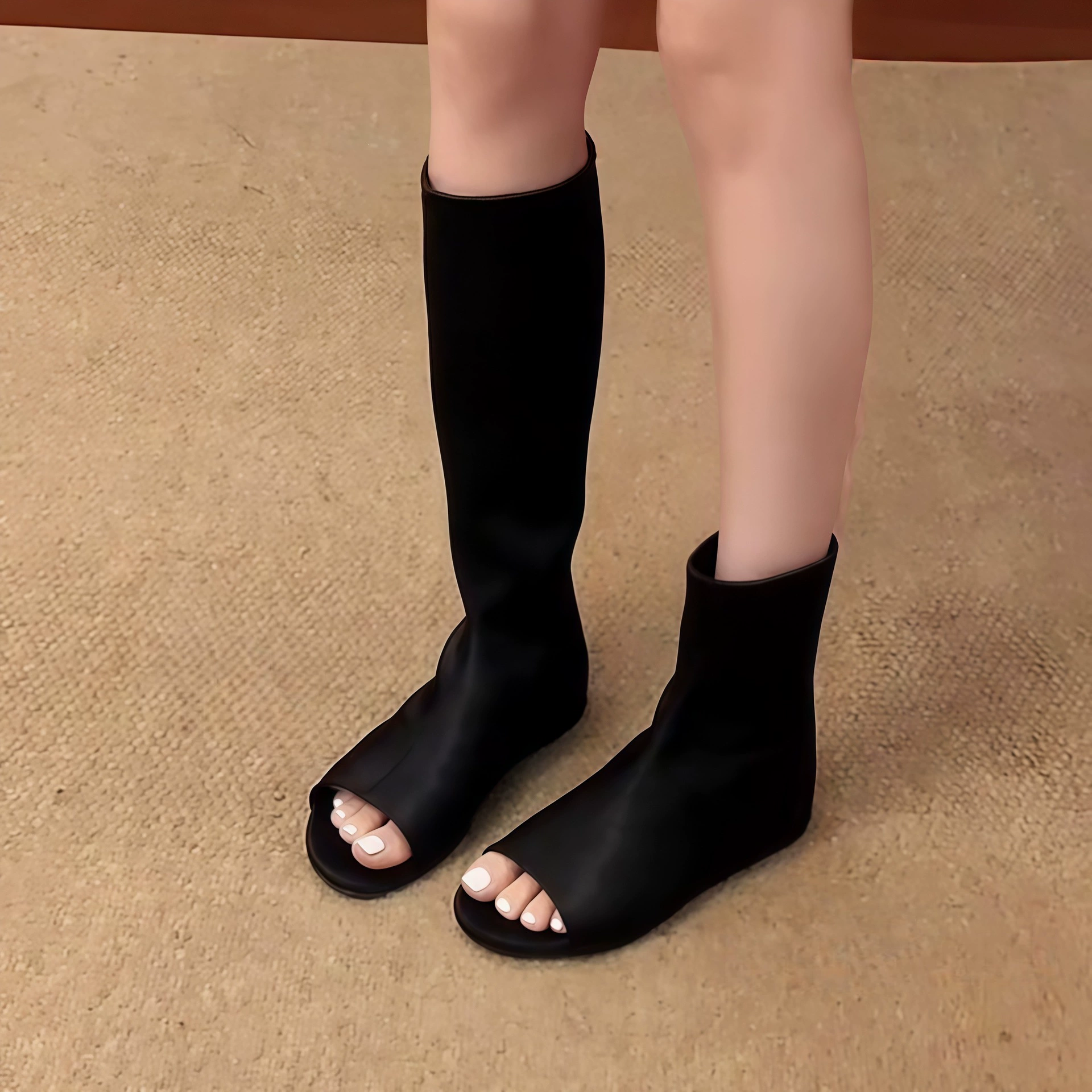 Chuyuji Hidden Wedge Trendy Open Toe Bootie Sandals Women Summer Thin Hollow Stretch